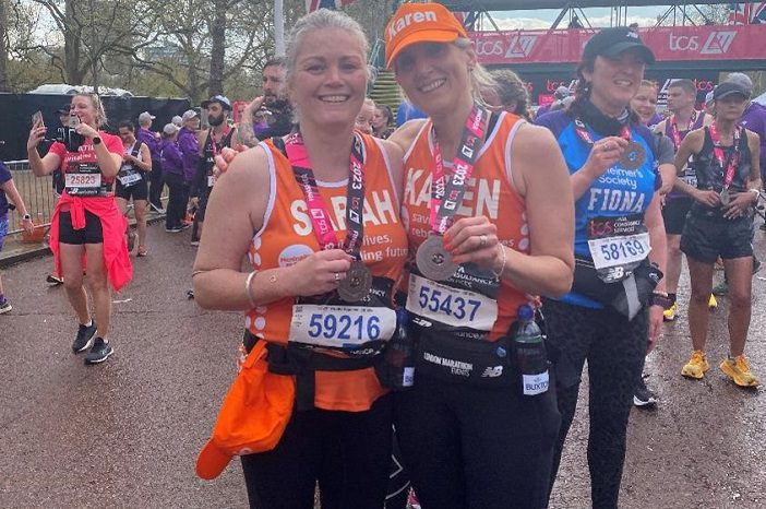 MOMi Sarah Knight runs the London Marathon 2023, UK for Meningitis Now